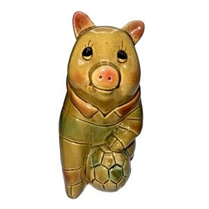 Vintage Cute Soccer Piggy Coin Bank Ceramic